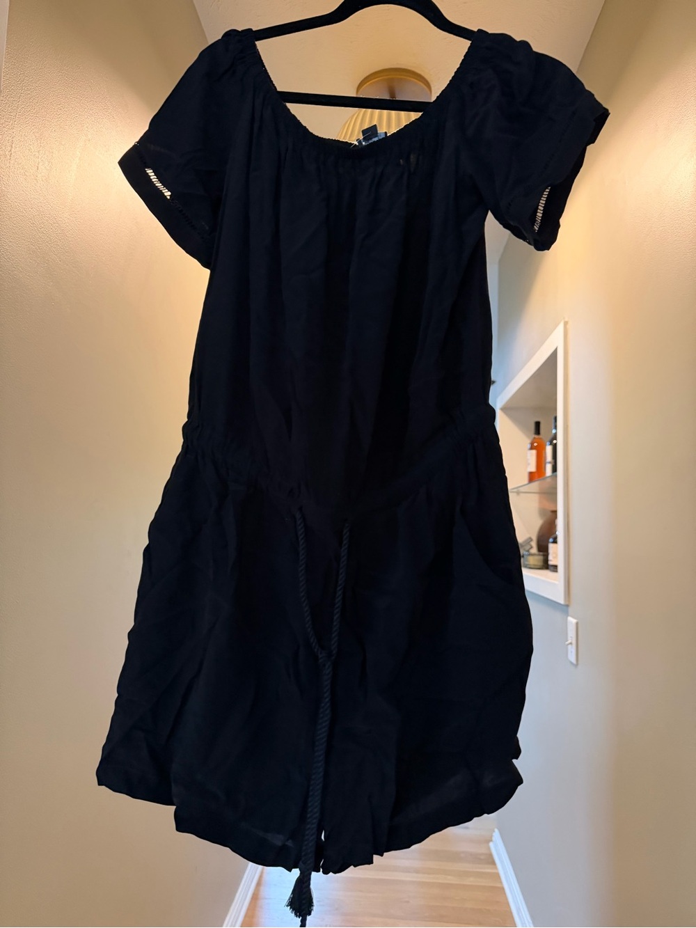 Medium Loft Black Short Sleeve Drawstring Romper